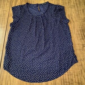 Sweet Rain Top Blouse Womens Navy Blue Geometric‎ Short Sleeve XL